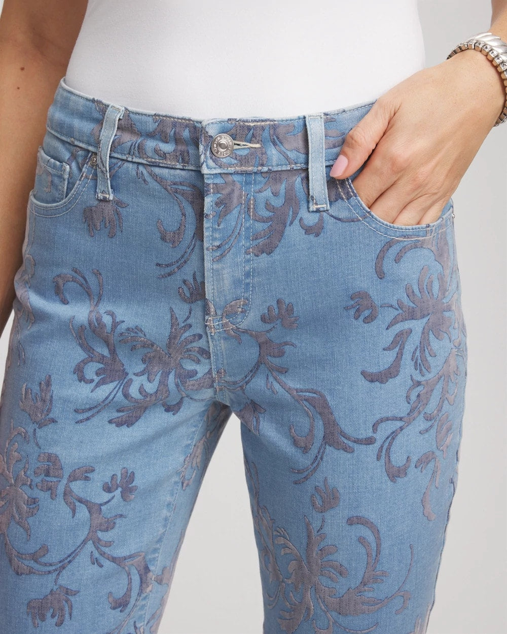 Chico's Girlfriend Slim Ankle Flocked Jeans