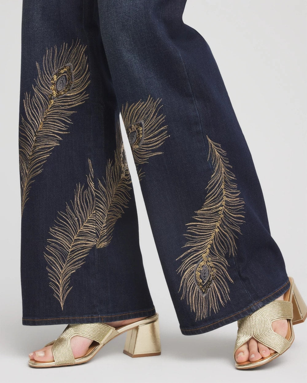 Chico's Petite Embellished High-Rise Wide-Leg Jeans