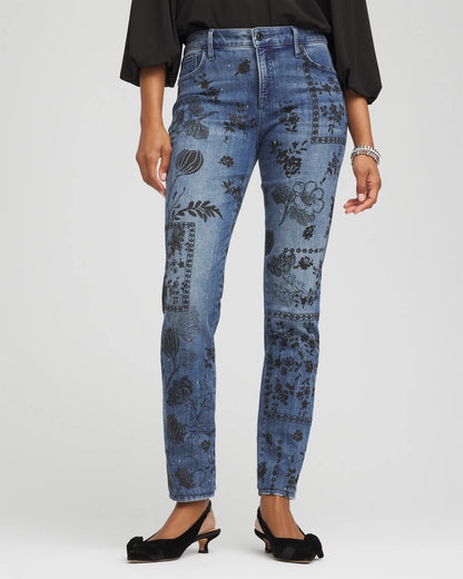 Chico's Mixed-Media Girlfriend Slim Ankle Jeans