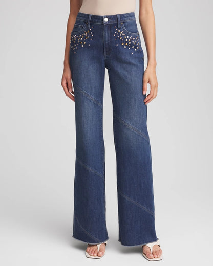 Chico's Embellished Frayed Flared-Leg Jeans
