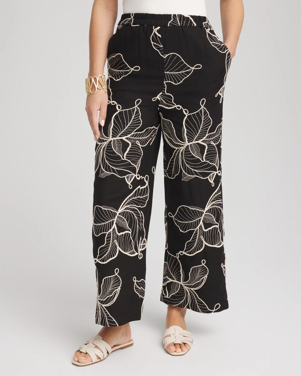 Chico's Embroidered Wide-Leg Cropped Pants