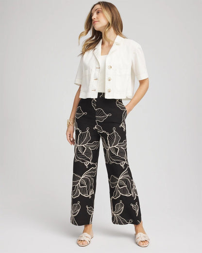 Chico's Embroidered Wide-Leg Cropped Pants
