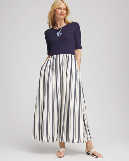 Chico's Mixed Metallic Striped Maxi Dress