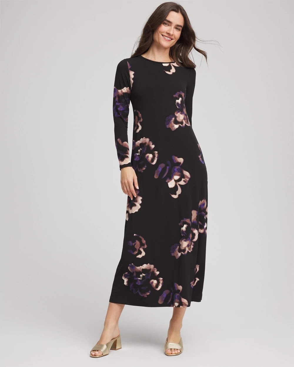 Chico's Floral Boatneck Column Maxi Dress