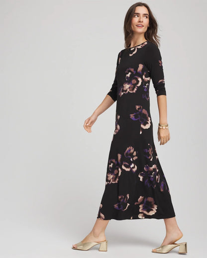 Chico's Floral Boatneck Column Maxi Dress
