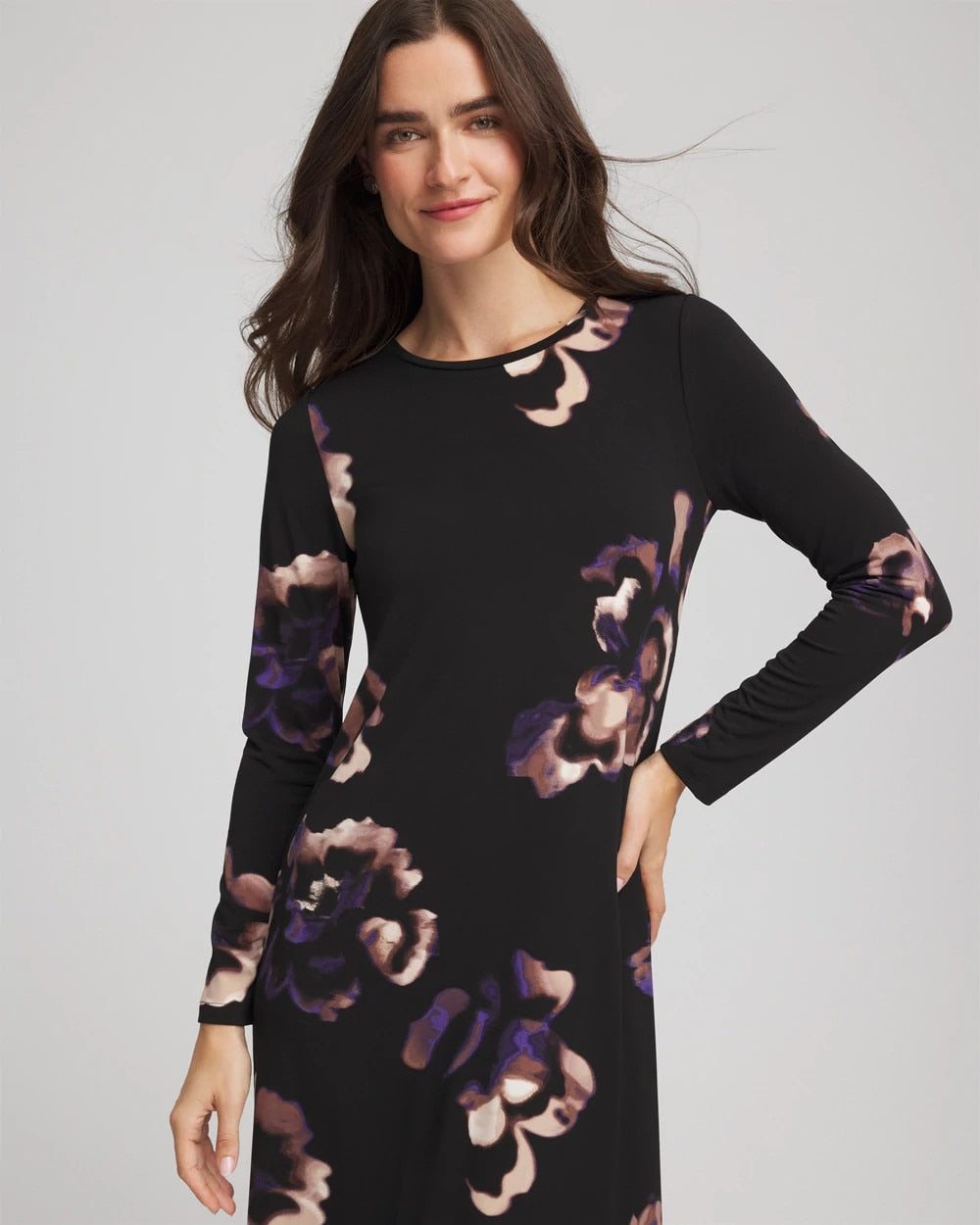 Chico's Floral Boatneck Column Maxi Dress