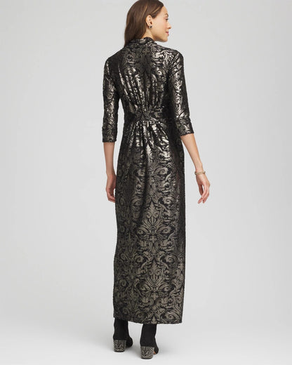 Chico's Foiled Knit Pleated Maxi Dress