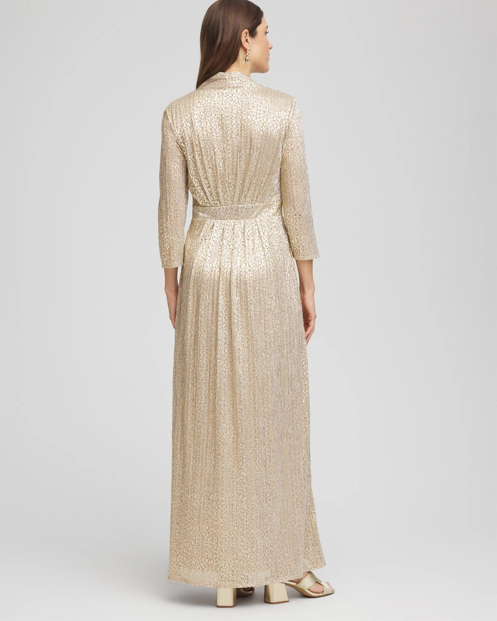Chico's Metallic Knit Pleated Maxi Dress