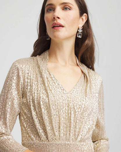 Chico's Metallic Knit Pleated Maxi Dress