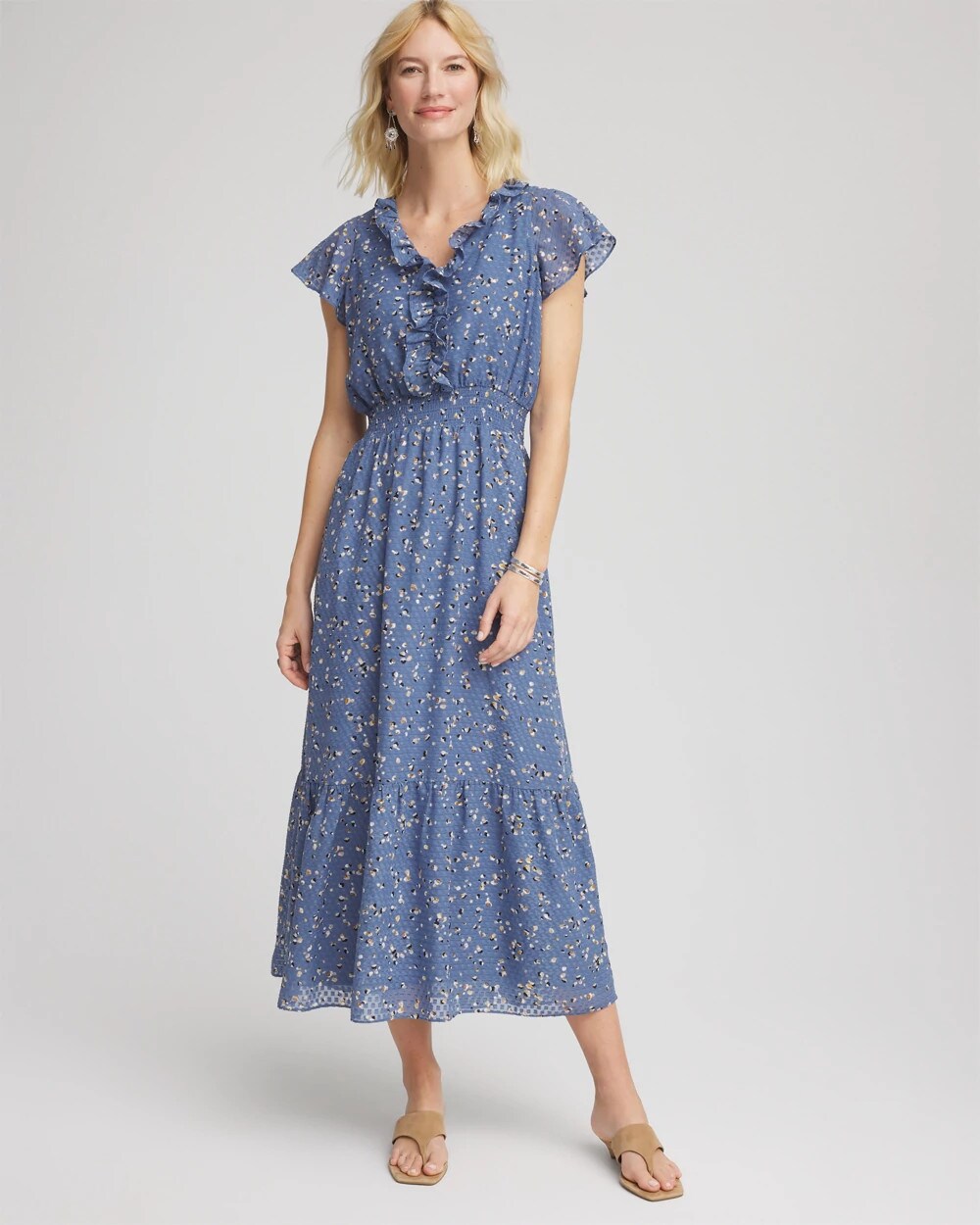 Chico's Textured Ruffled-Placket Maxi Dress