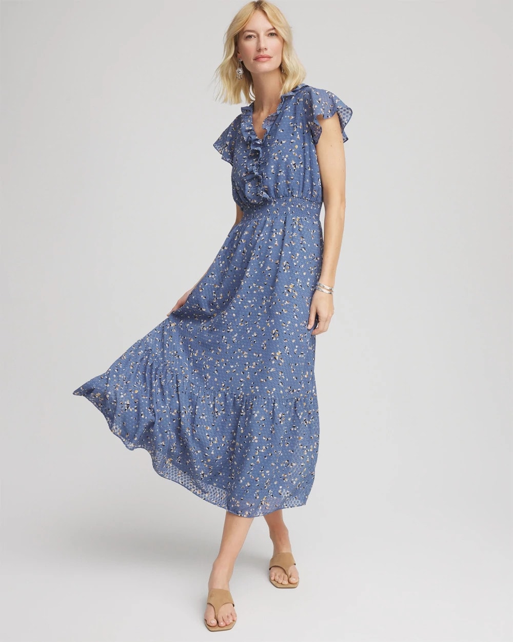 Chico's Textured Ruffled-Placket Maxi Dress