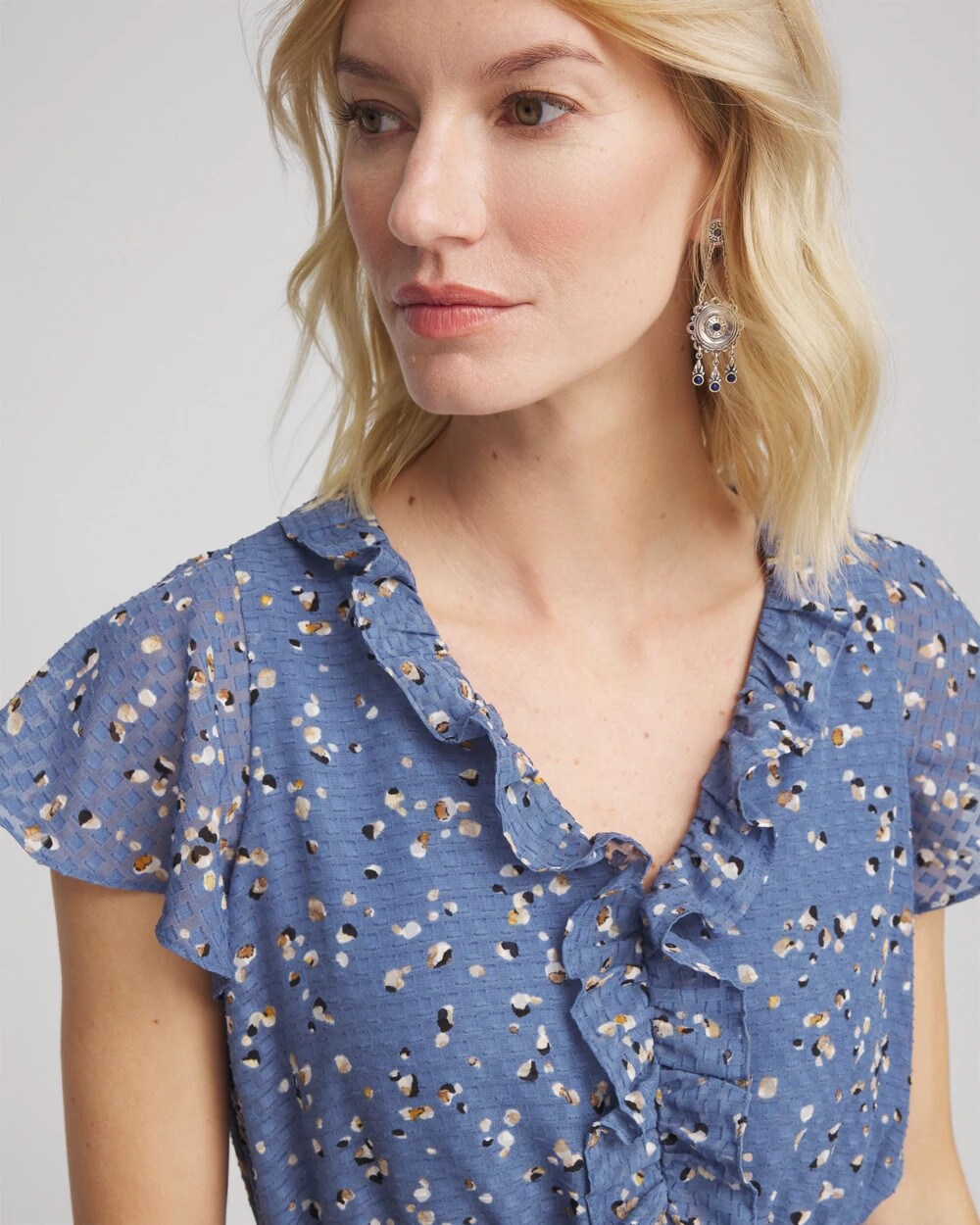 Chico's Textured Ruffled-Placket Maxi Dress
