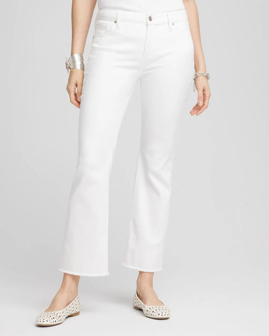 Chico's Petite No Stain Girlfriend Fray Hem Kick Flare Jeans