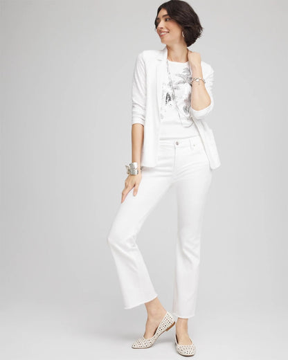 Chico's Petite No Stain Girlfriend Fray Hem Kick Flare Jeans