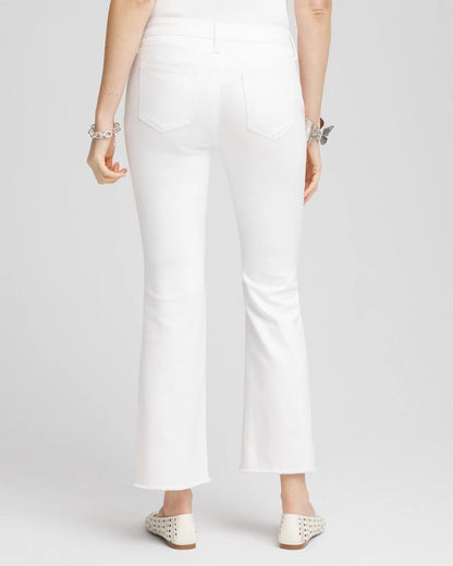 Chico's Petite No Stain Girlfriend Fray Hem Kick Flare Jeans