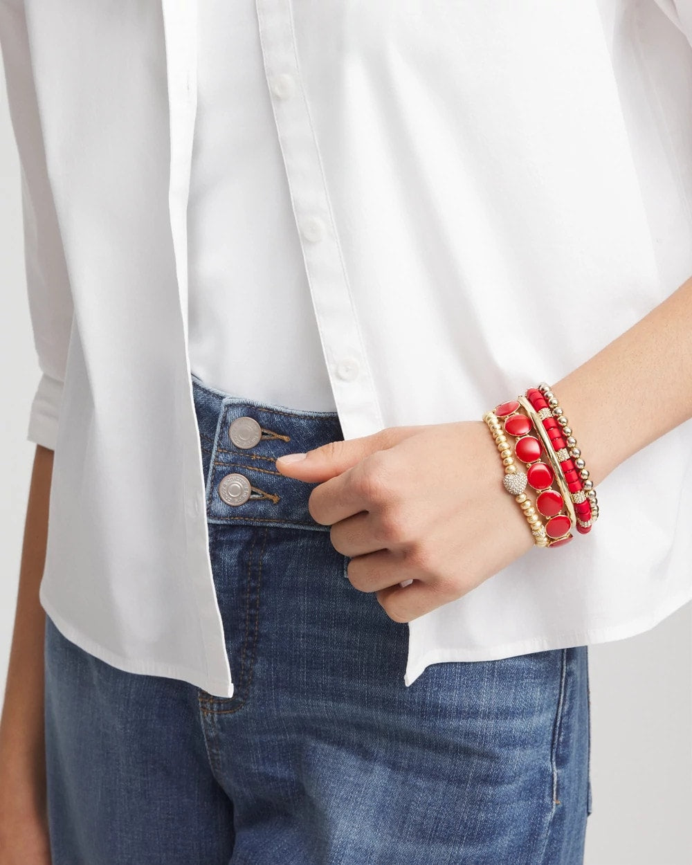 Chico's Red Barrel Bead Stretch Bracelet