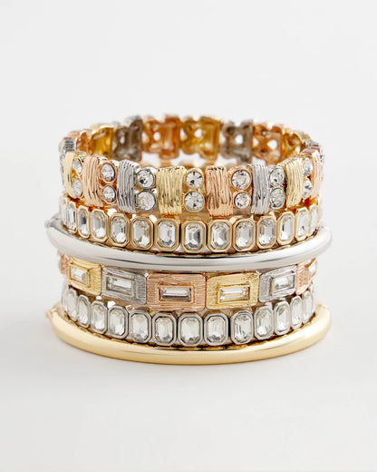 Chico's Tri-Tone Rectangle Stretch Bracelet
