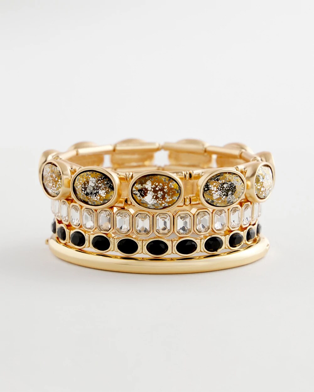 Chico's Small Black Faceted Gem Stretch Cuff Bracelet