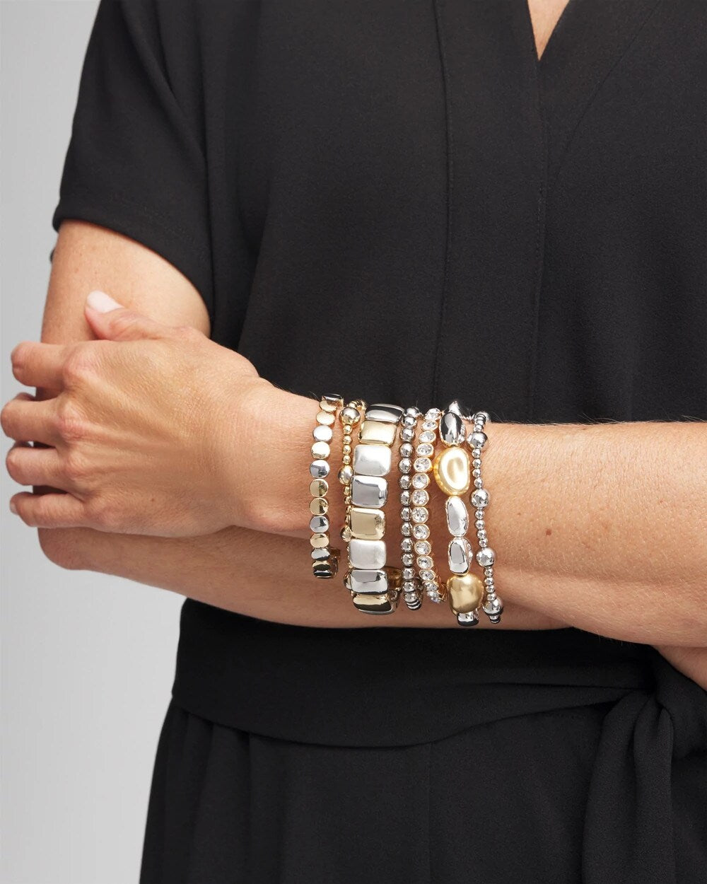Chico's Mixed-Metal Matte Square Stretch Bracelet