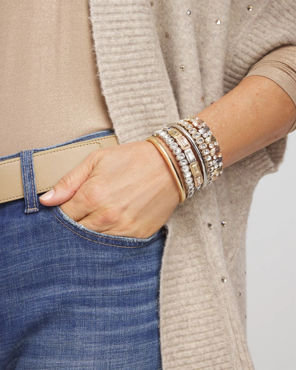 Chico's Silver Bezel Set Stretch Tennis Bracelet
