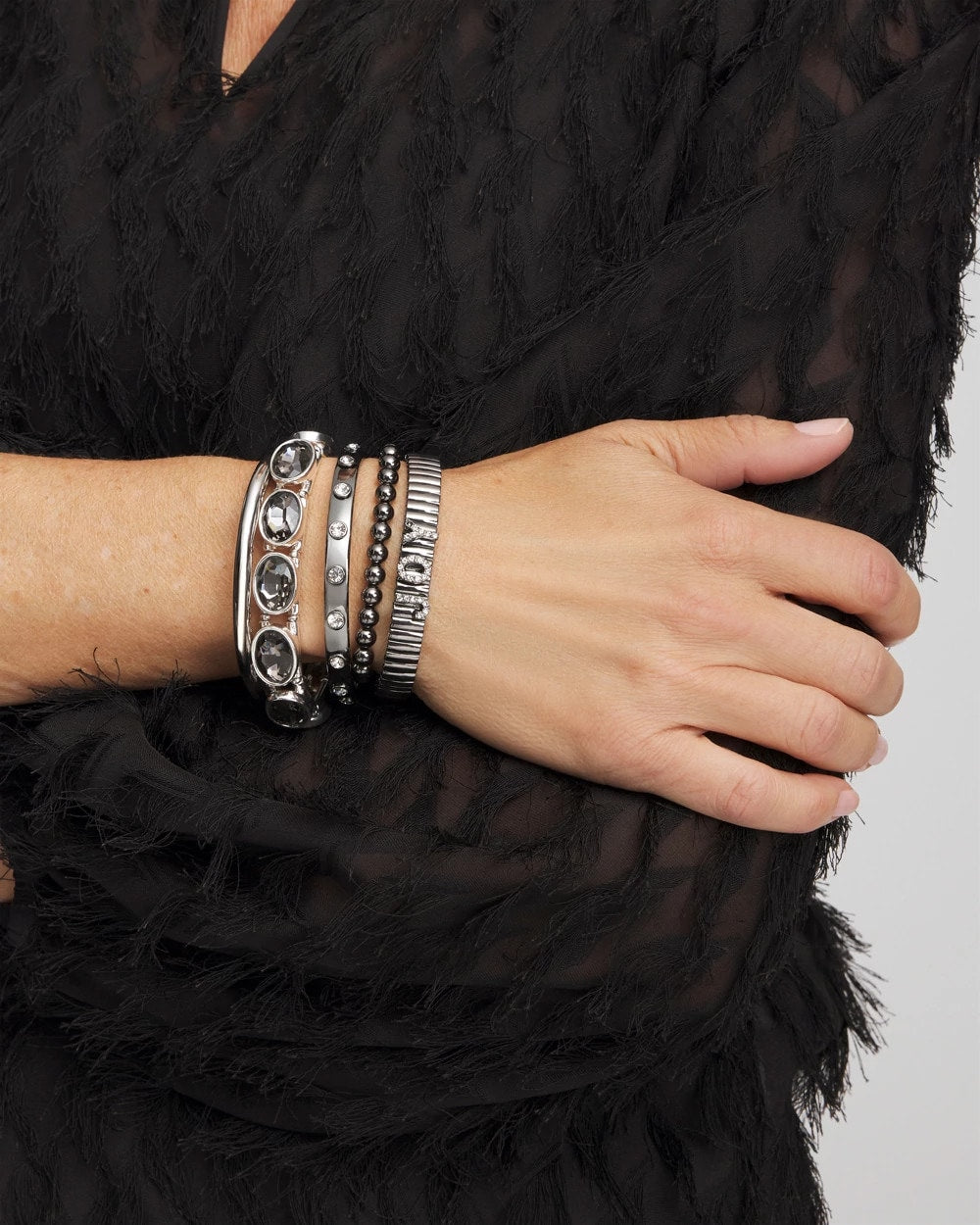 Chico's Hematite Rhinestone Tone Bangle
