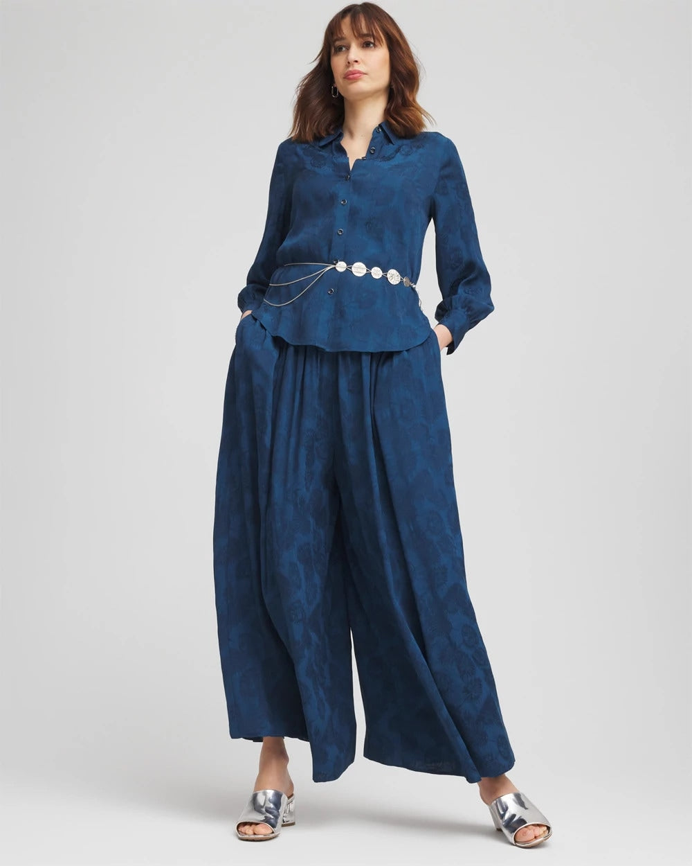 Chico's Petite Jacquard Culotte Wide-Leg Pants
