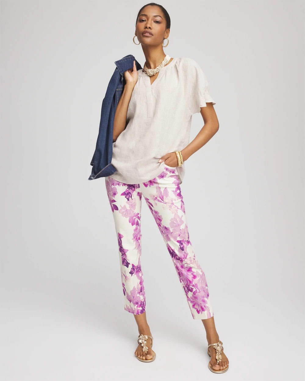 Chico's Petite Floral Brigitte™ Pull-On Slim Cropped Pants