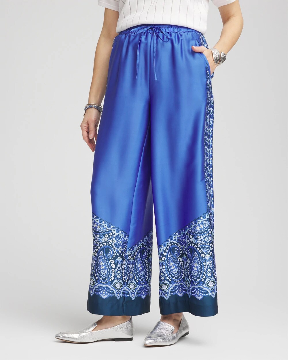 Chico's Petite Pull-on Paisley Drawstring Cropped Pants