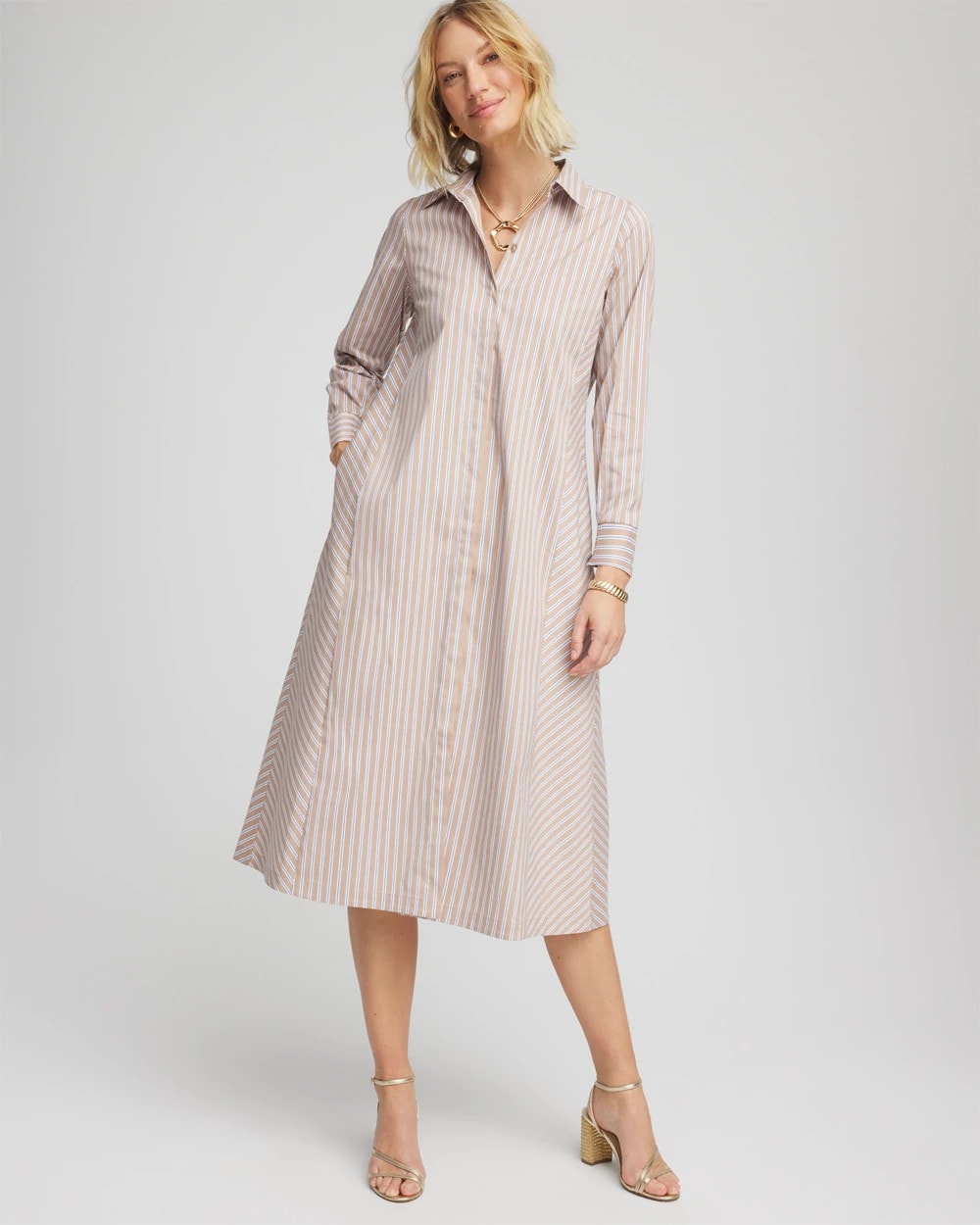 Chico's Petite Vanilla Chai Striped Shirtdress