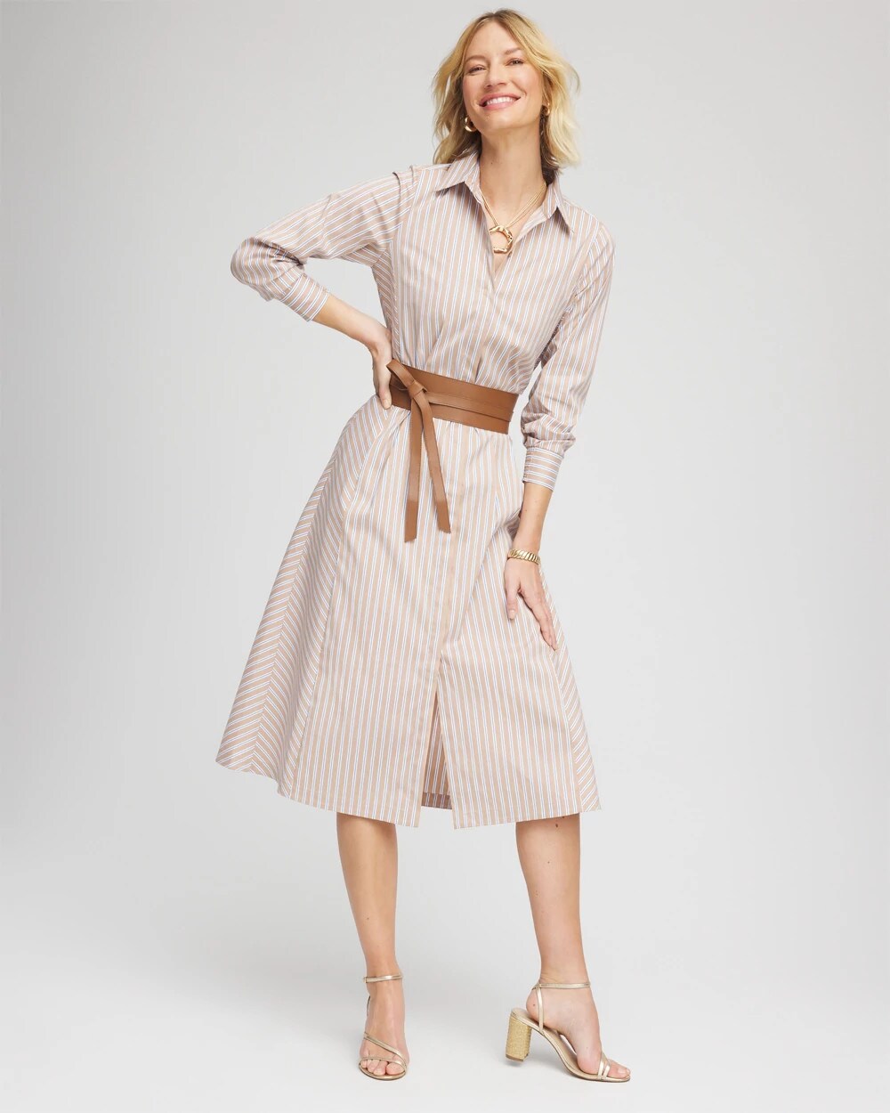 Chico's Petite Vanilla Chai Striped Shirtdress