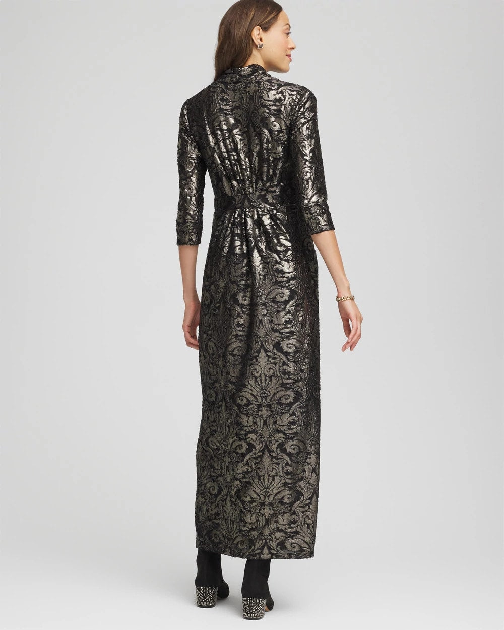 Chico's Petite Foiled Knit Pleated Maxi Dress