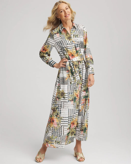 Chico's Petite Artisanal Floral Print Maxi Shirtdress