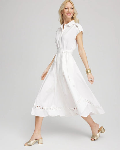 Chico's Petite Poplin Circle Trim Maxi Shirtdress