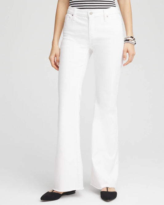Chico's Petite Girlfriend No Stain Frayed Flared Jeans