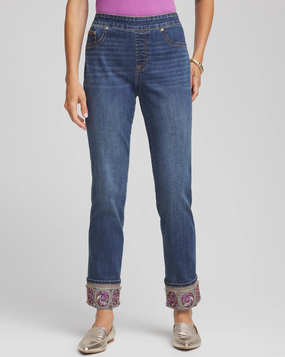 Chico's Petite Embellished Pull-On Slim Ankle Jeggings