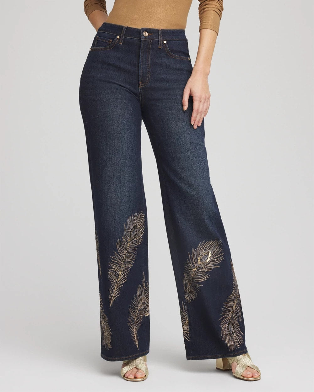 Chico's Petite Embellished High-Rise Wide-Leg Jeans