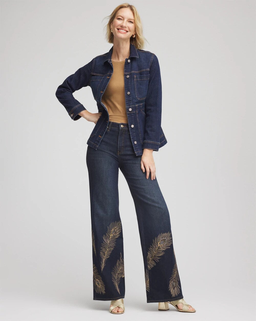 Chico's Petite Embellished High-Rise Wide-Leg Jeans