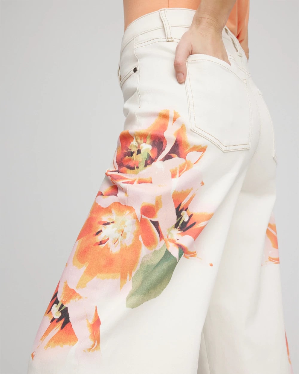 Chico's Petite Floral High-Rise Wide-Leg Cropped Jeans