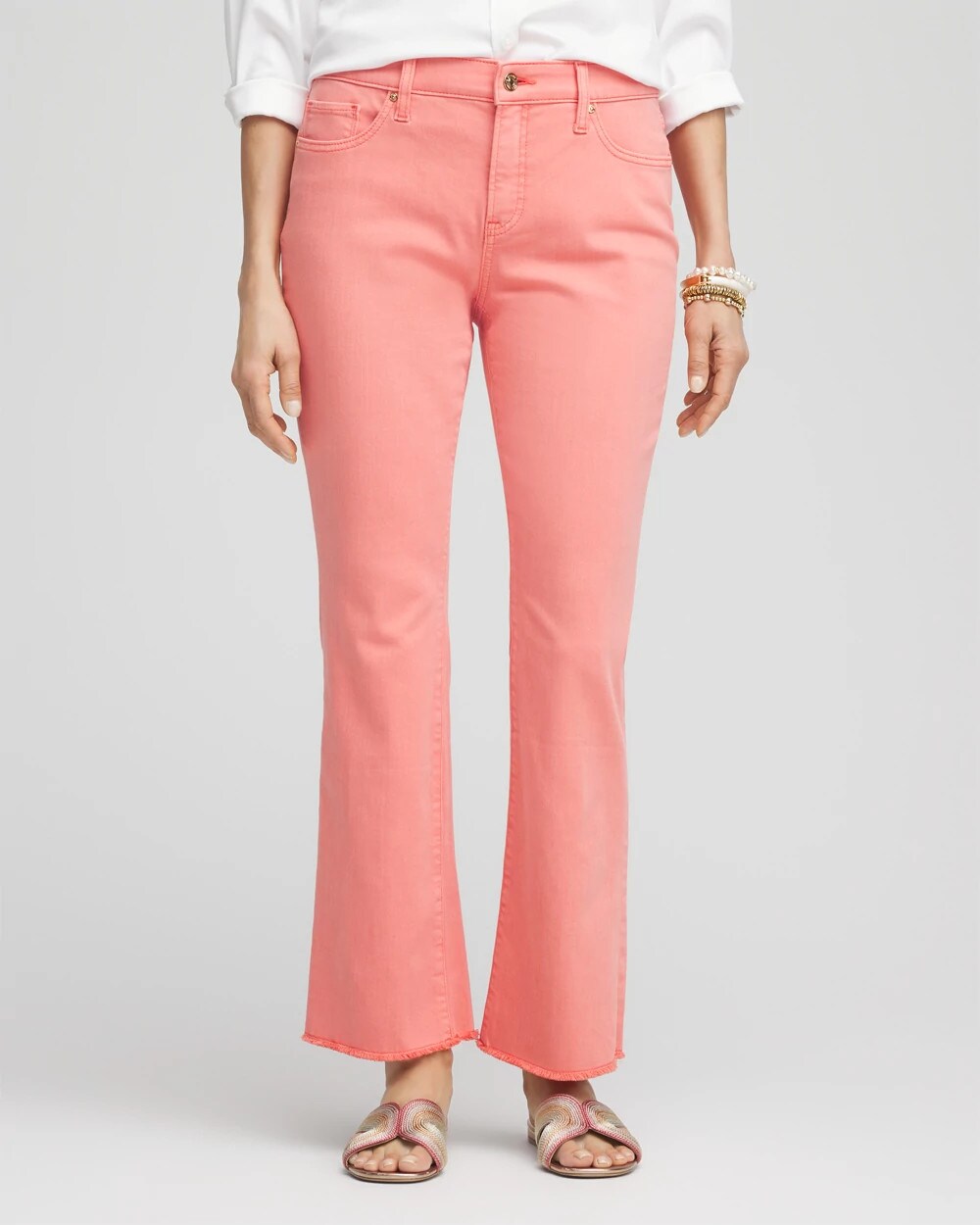 Chico's Petite Girlfriend Fray Hem Kick Flare Jeans