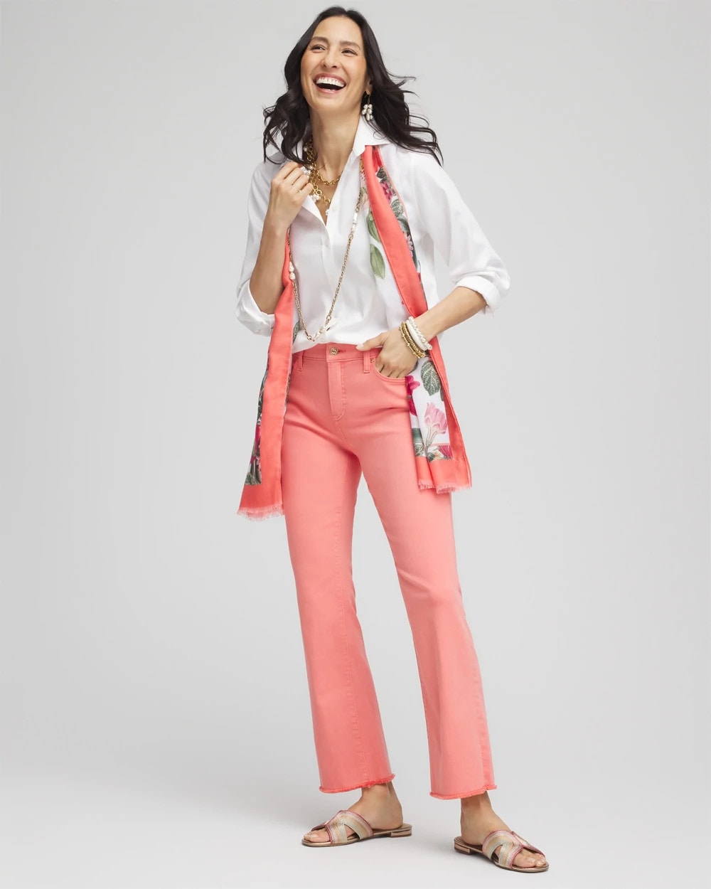 Chico's Petite Girlfriend Fray Hem Kick Flare Jeans