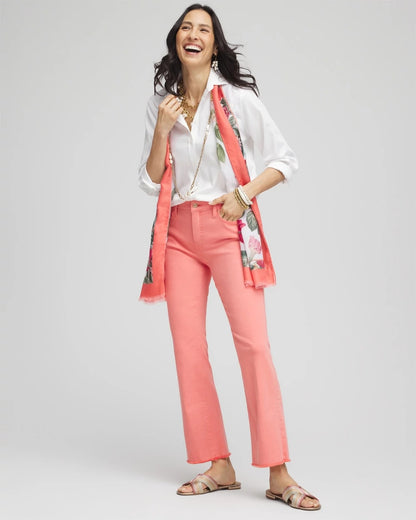 Chico's Petite Girlfriend Fray Hem Kick Flare Jeans