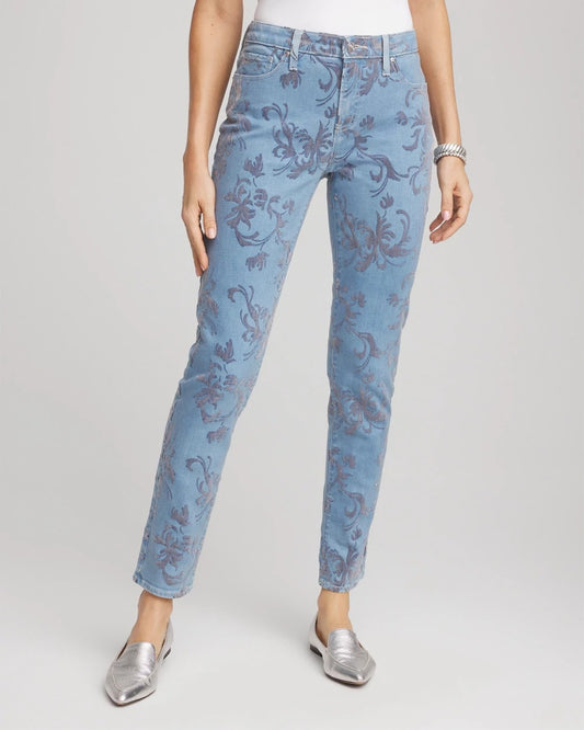 Chico's Petite Girlfriend Slim Ankle Flocked Jeans