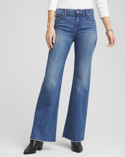 Chico's Petite Girlfriend Frayed Flared Jeans