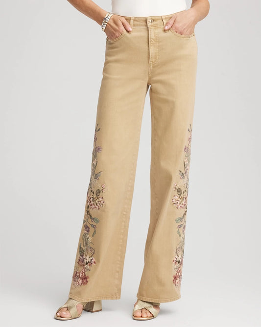 Chico's Petite Embroidered High-Rise Wide-Leg Jeans