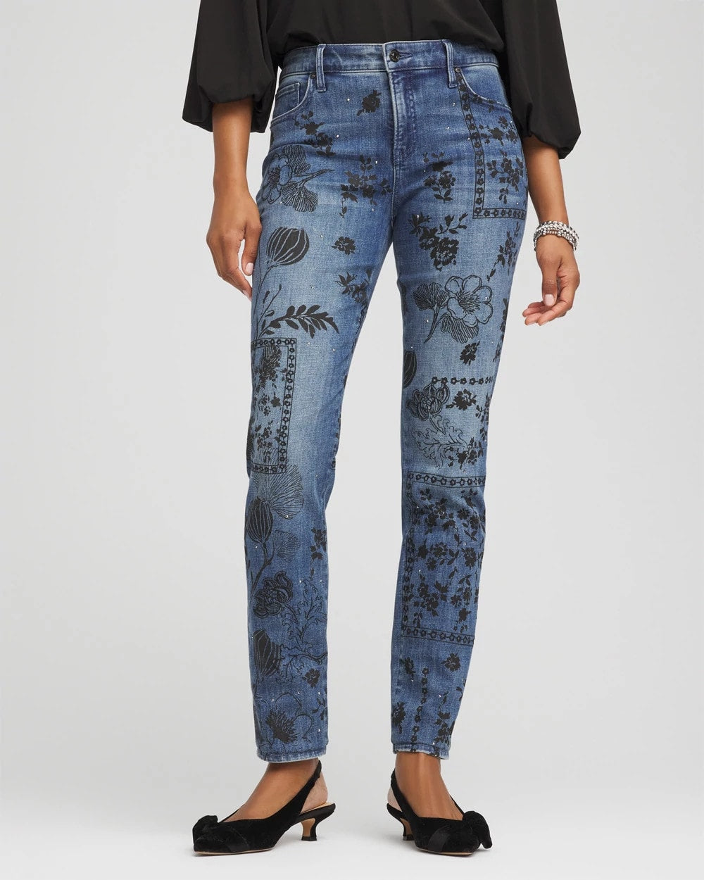 Chico's Petite Mixed-Media Girlfriend Slim Ankle Jeans