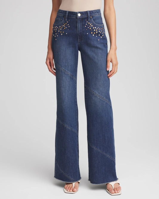 Chico's Petite Embellished Frayed Flared-Leg Jeans