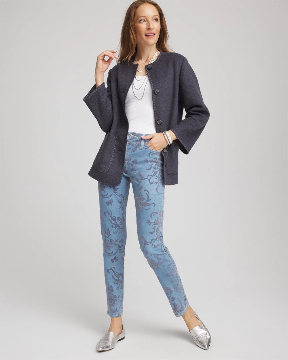 Chico's Girlfriend Slim Ankle Flocked Jeans