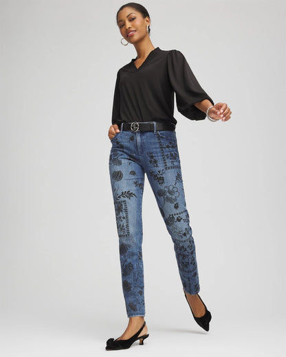 Chico's Mixed-Media Girlfriend Slim Ankle Jeans